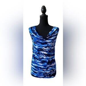 Grace Elements: Vibrant Blue Sleeveless Draped Fitted Blouse